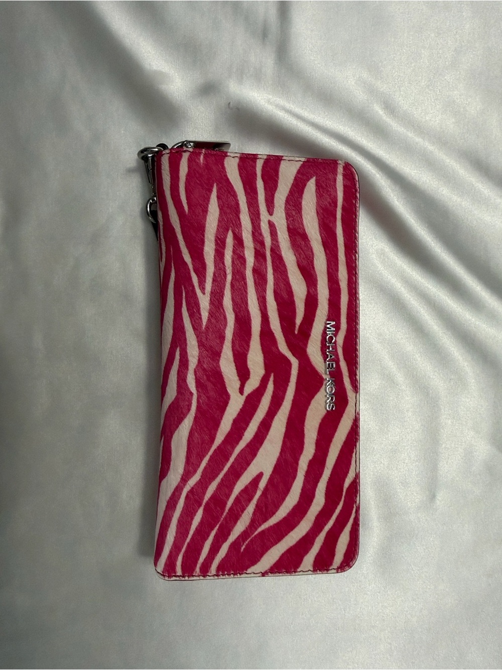 Michael Kors Hot Pink and White Zebra Wristlet Wallet
